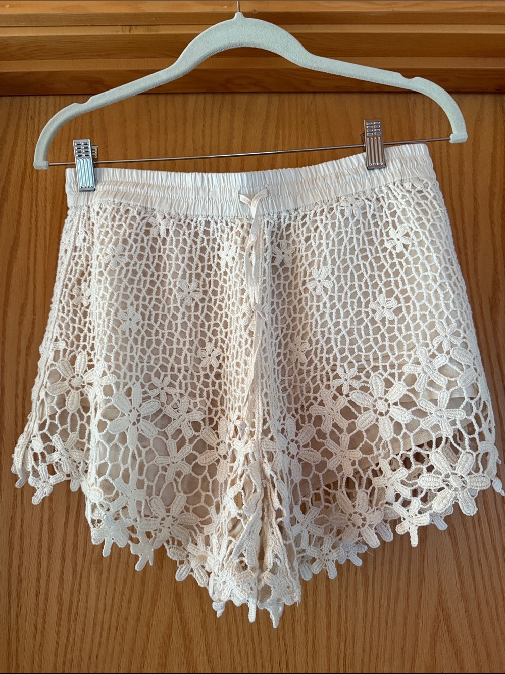 Solitaire Cream Swim Shorts with Sky Blue Tag